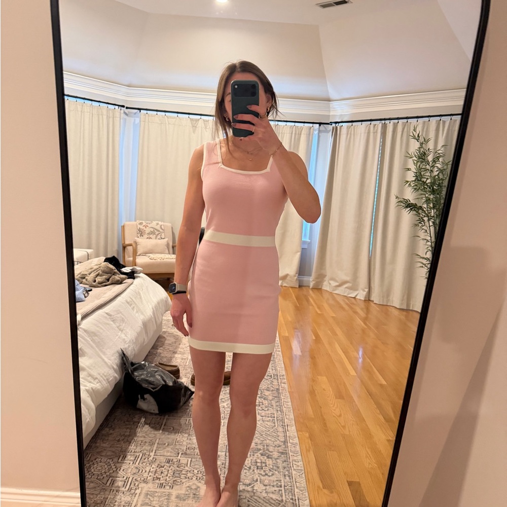 VICI Brand Cecily Pink and White Mini Dress with Matching Cardigan - Picture 7 of 7